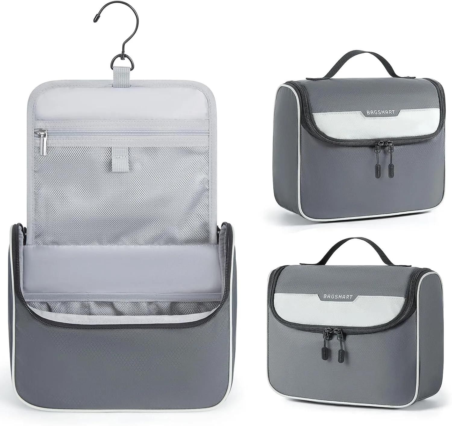 BAGSMART Travel Toiletry Bag for Men, Hanging Toiletry Bag for Mens Traveling, Outdoor Activities, Bathroom Shaving, Travel Essentials Dopp Kit Organizer 360 Swivel Hook Water Resistant, Grey