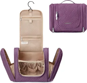 BAGSMART Travel Toiletry Bag for Women, Hanging Toiletry Bag with Hook, Travel Cosmetic Makeup Bag Travel Organizer for Accessories, Shampoo, Full Sized Container, Toiletries,Purple-Medium