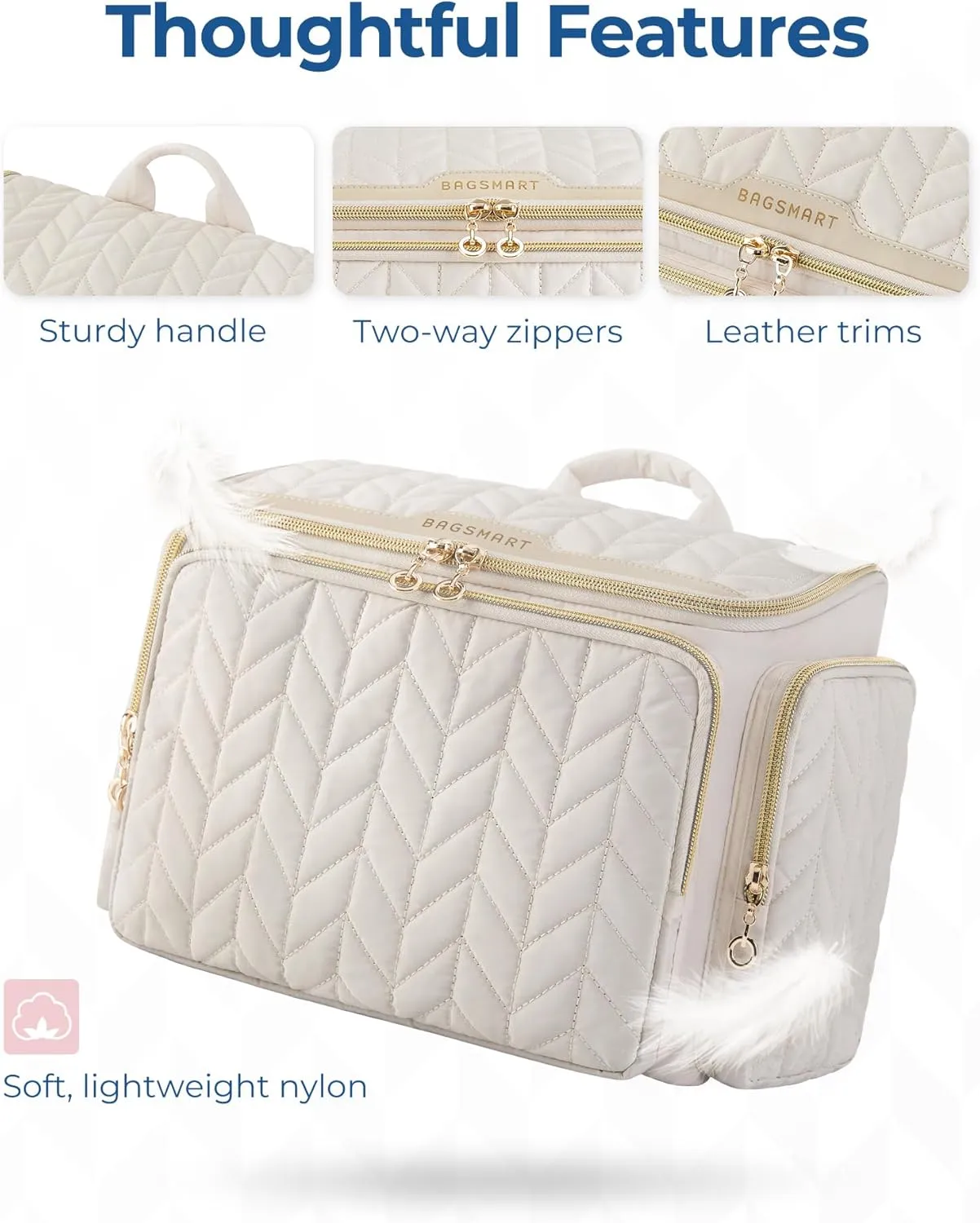 BAGSMART Travel Toiletry Bag, Large Wide-open Travel Bag for Toiletries, Makeup Cosmetic Travel Bag with Handle-Pink