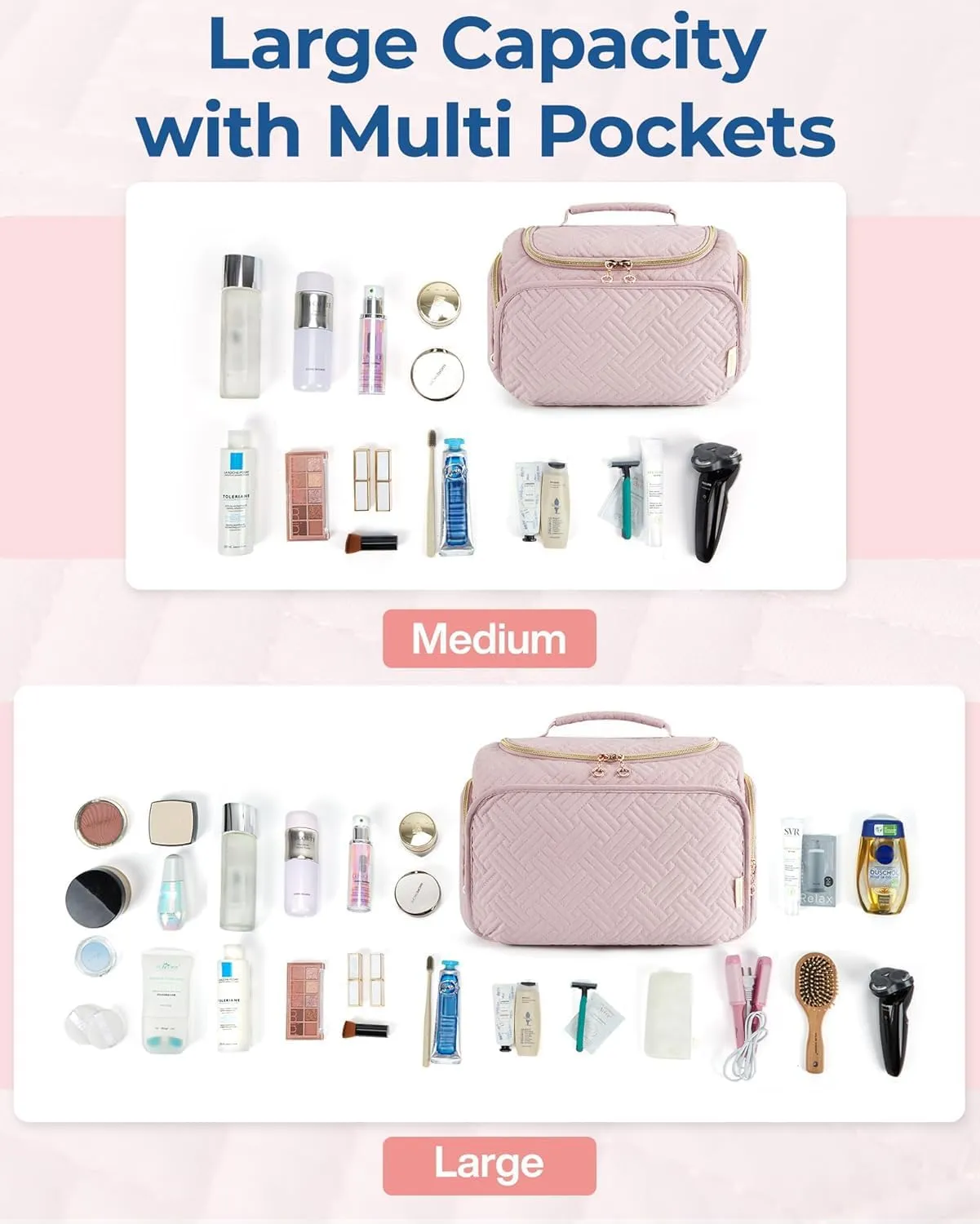 BAGSMART Travel Toiletry Bag, Large Wide-open Travel Bag for Toiletries, Makeup Cosmetic Travel Bag with Handle