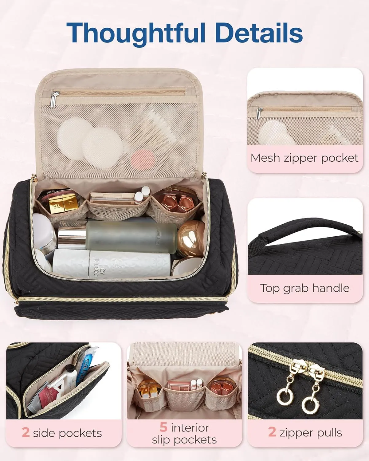 BAGSMART Travel Toiletry Bag, Large Wide-open Travel Bag for Toiletries, Makeup Cosmetic Travel Bag with Handle