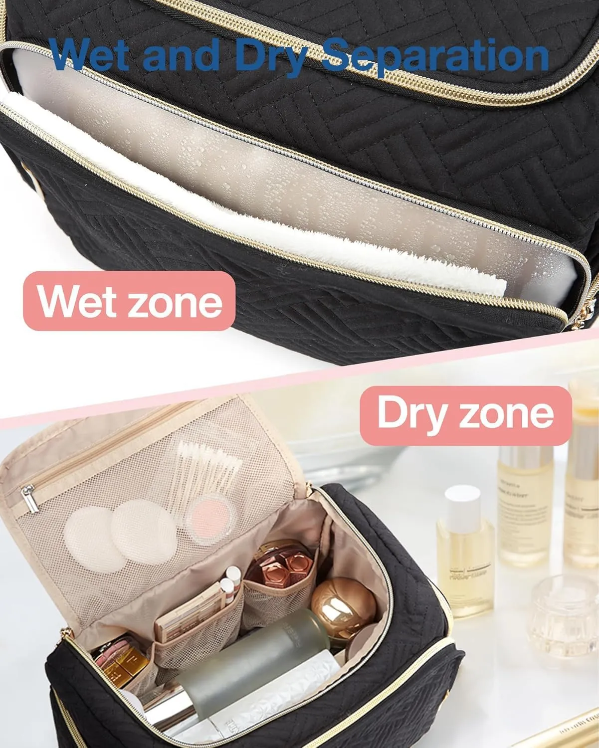 BAGSMART Travel Toiletry Bag, Large Wide-open Travel Bag for Toiletries, Makeup Cosmetic Travel Bag with Handle