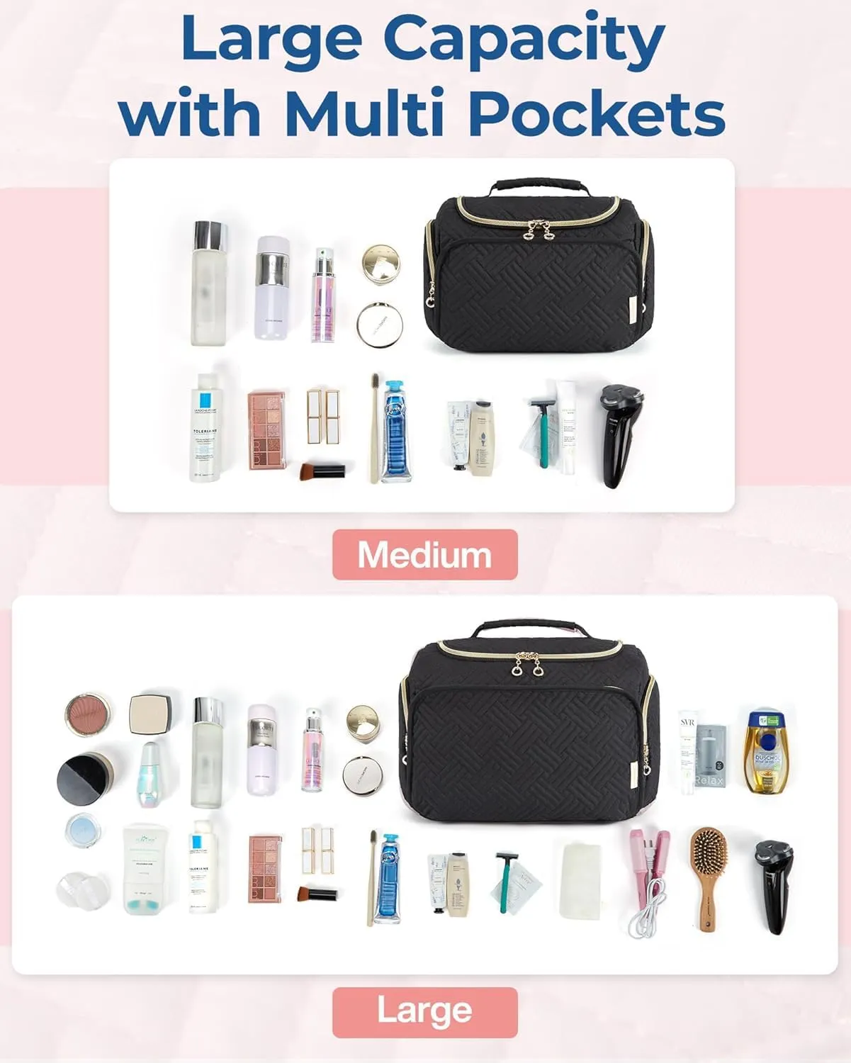 BAGSMART Travel Toiletry Bag, Large Wide-open Travel Bag for Toiletries, Makeup Cosmetic Travel Bag with Handle