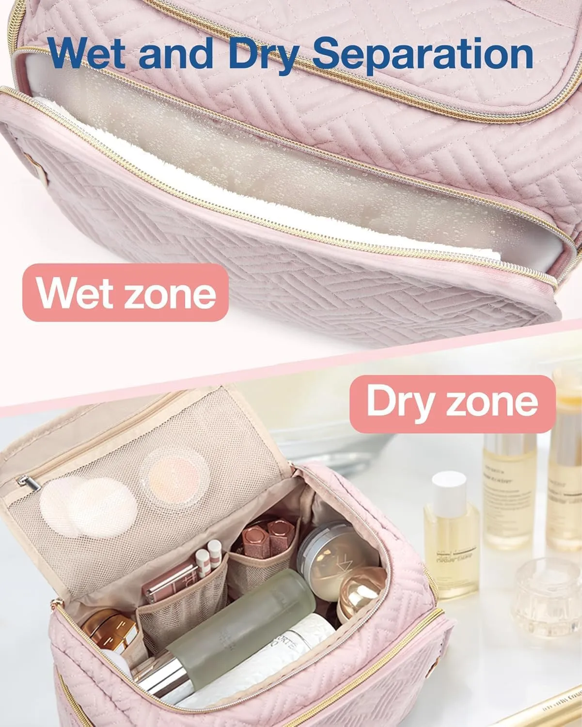 BAGSMART Travel Toiletry Bag, Large Wide-open Travel Bag for Toiletries, Makeup Cosmetic Travel Bag with Handle