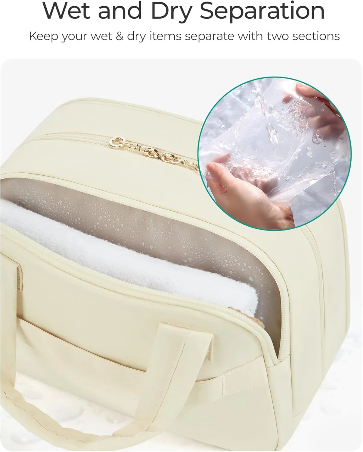 BAGSMART Travel Toiletry Bag, Large Wide-open Travel Bag for Toiletries, Puffy Makeup Cosmetic Travel Bag with Handle-Beige