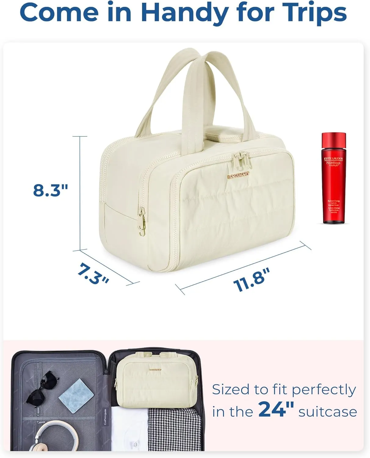 BAGSMART Travel Toiletry Bag, Lightweight Large Wide-open Travel Bag for Women, Puffy Cosmetic Makeup Bag Organizer with Handle for Accessories,Essentials, Toiletries, Purple