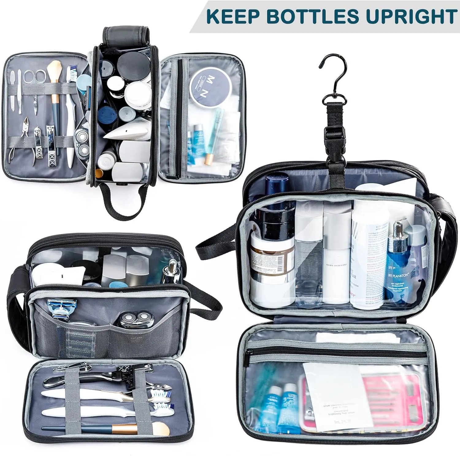 BAGSPRITE Large Toiletry Bag for Men, Women Travel Bag with Hanging Hook, Water-resistant Makeup Cosmetic Bag Shaving Kit Organizer, Bathroom Bag for Traveling