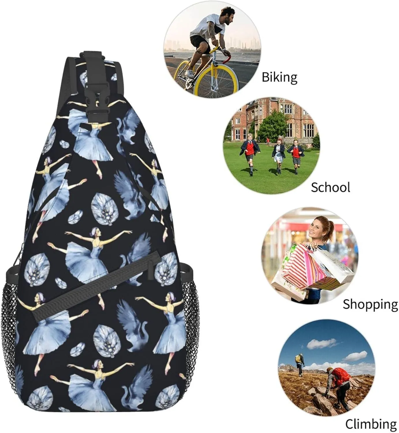 Ballerina Crossbody Bag Dancer Shoulder Bag Backpack Ballet Sling Bag Chest Casual Daypack for Outdoor