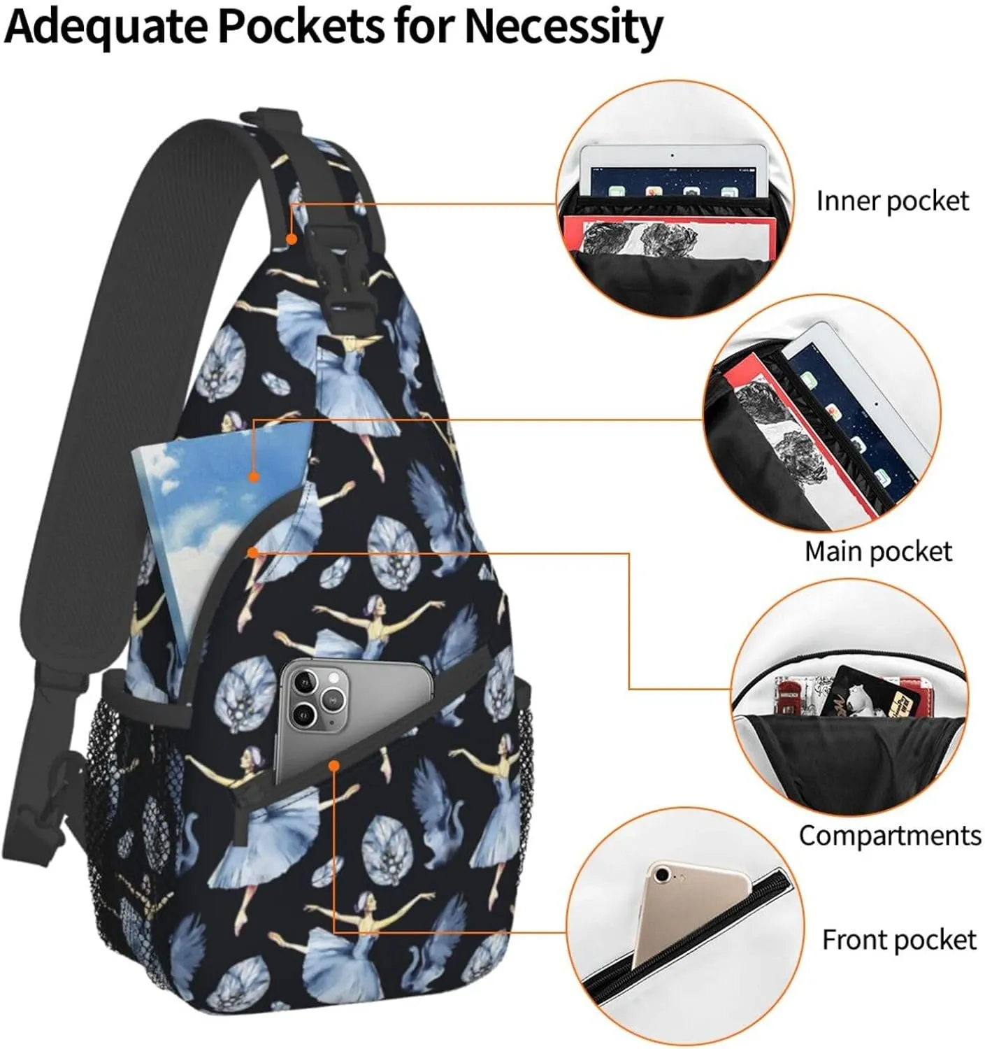 Ballerina Crossbody Bag Dancer Shoulder Bag Backpack Ballet Sling Bag Chest Casual Daypack for Outdoor