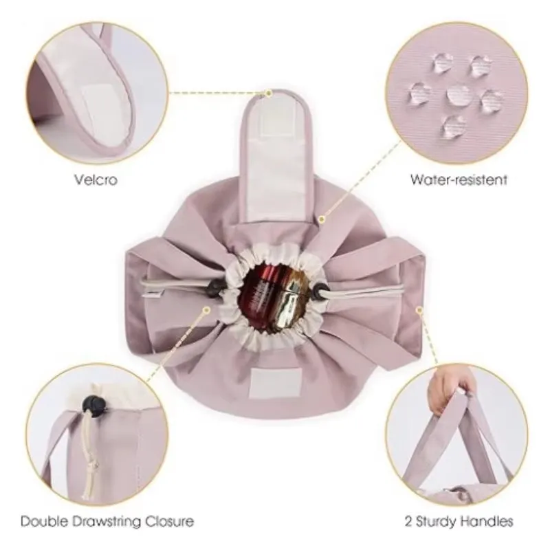 Barrel Drawstring Makeup Bag Large Capacity Women'S Cosmetic Bag Toiletries Organizer Pouch Lady Travel Storage Case