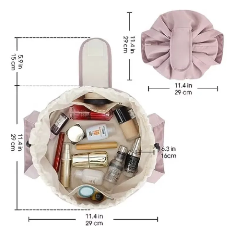 Barrel Drawstring Makeup Bag Large Capacity Women'S Cosmetic Bag Toiletries Organizer Pouch Lady Travel Storage Case