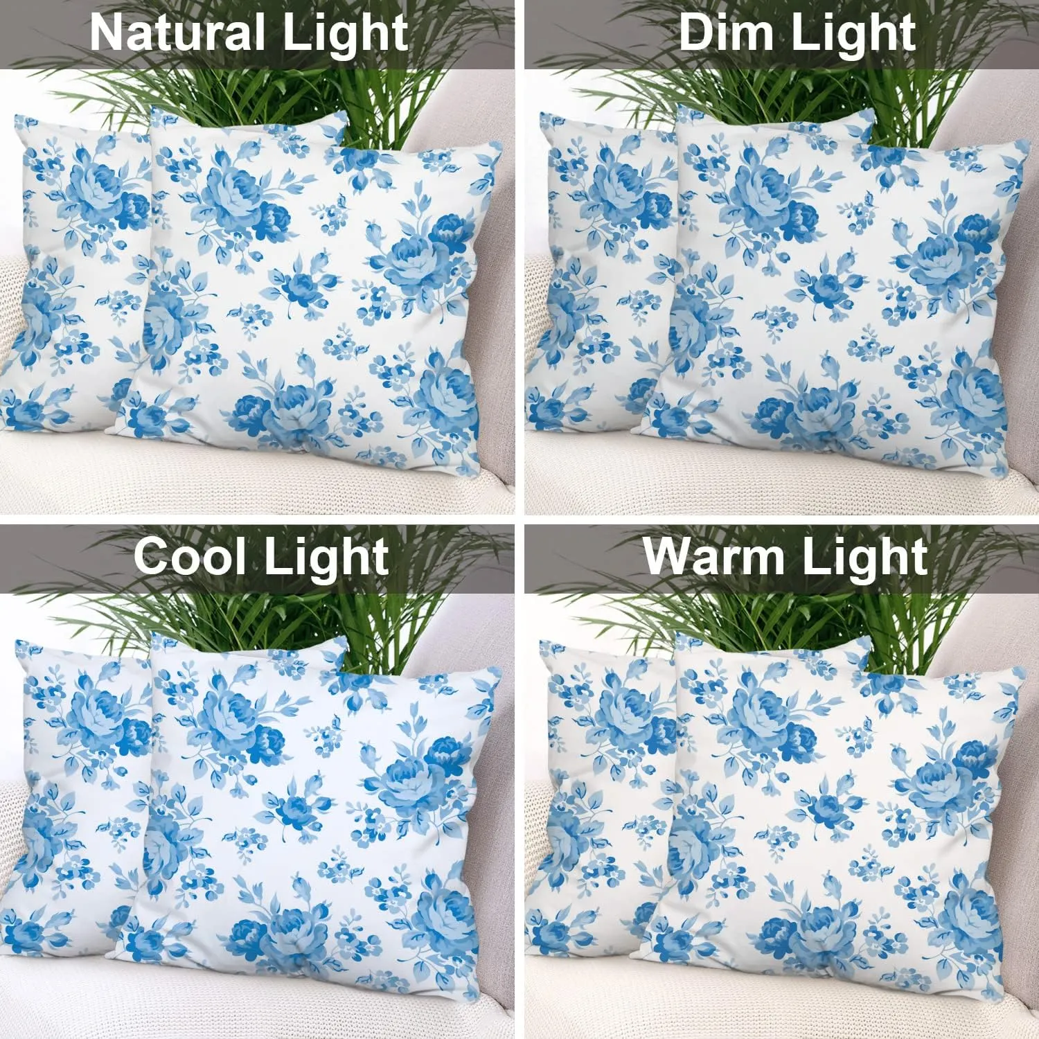 Batmerry Floral Pillow Covers 18x18 Inch Set of 2, Floral Shabby Chic Pink Rose Flowers Blue Double Sided Decorative Pillows Cases Throw Pillows Covers
