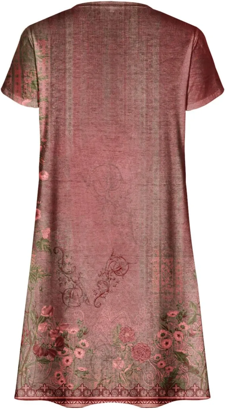 Beach Dresses for Women Casual V-Neck Short Sleeve Bohemian Print Sundress Summer Floral Fashion Dress 2025