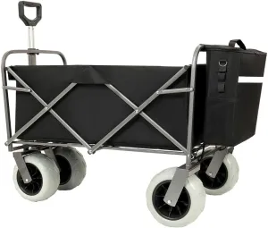 Beach Wagon with Big Wheels for Sand 500lbs Capacity - All Terrain Steel Frame Utility Cart with 9" Pneumatic Tires, Collapsible Folding Design,Strap with multiuse Bag,Black