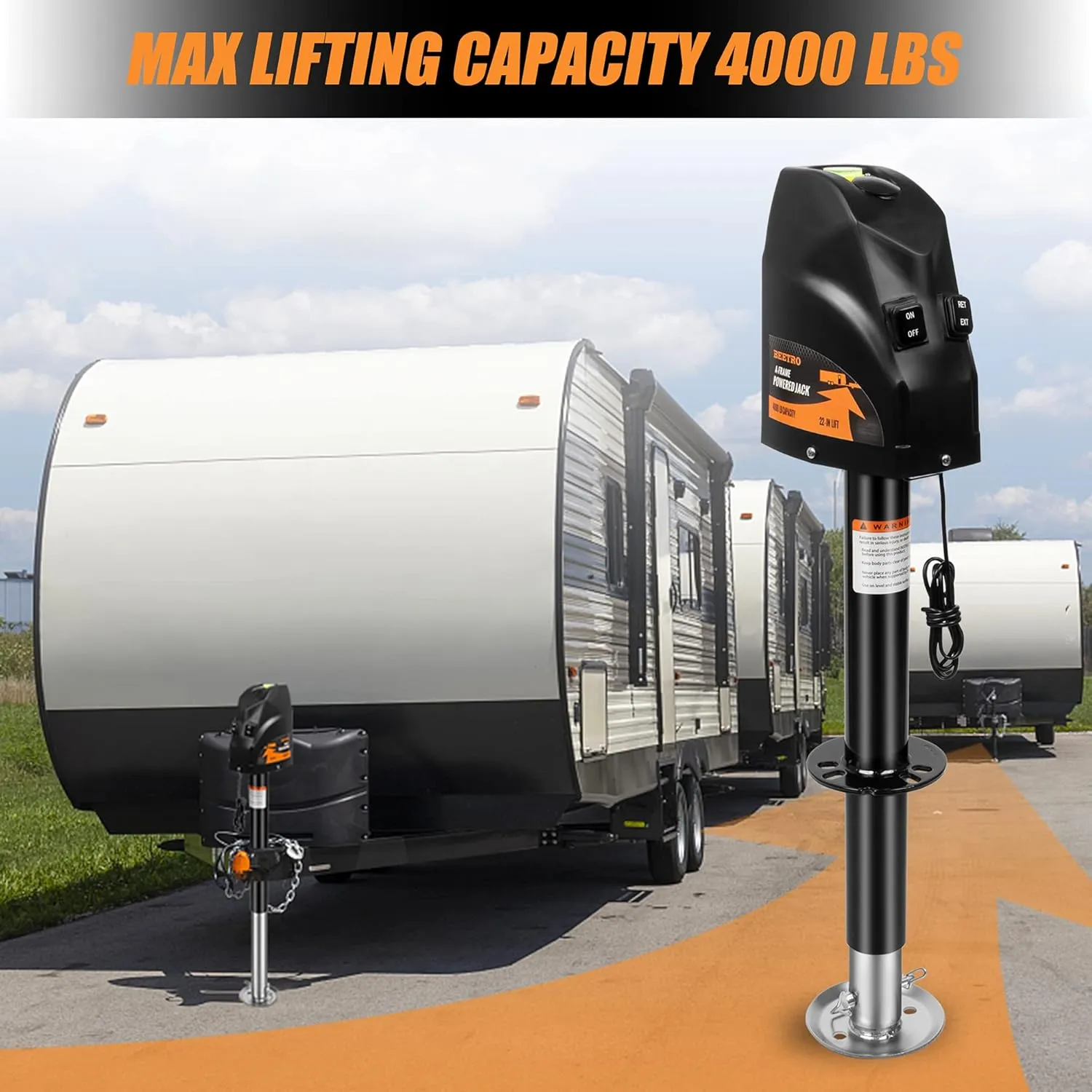BEETRO Electric Trailer Jack 4000 lbs, Power Tongue Jack for A-Frame Travel, Cargo, and Utility Trailers or 5th Wheel RVs, 22" Lift, 12V DC, Black