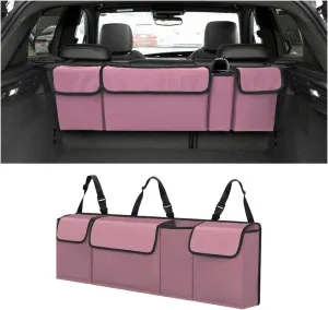 BELOMI Car Trunk Organizer, Auto Waterproof Sturdy Backseat Hanging Large Storage Collapsible Cargo Bag with Anti-Slip Adjustable Strip&4 Pockets, Vehicle Interior Accessories for Man Woman (Pink)