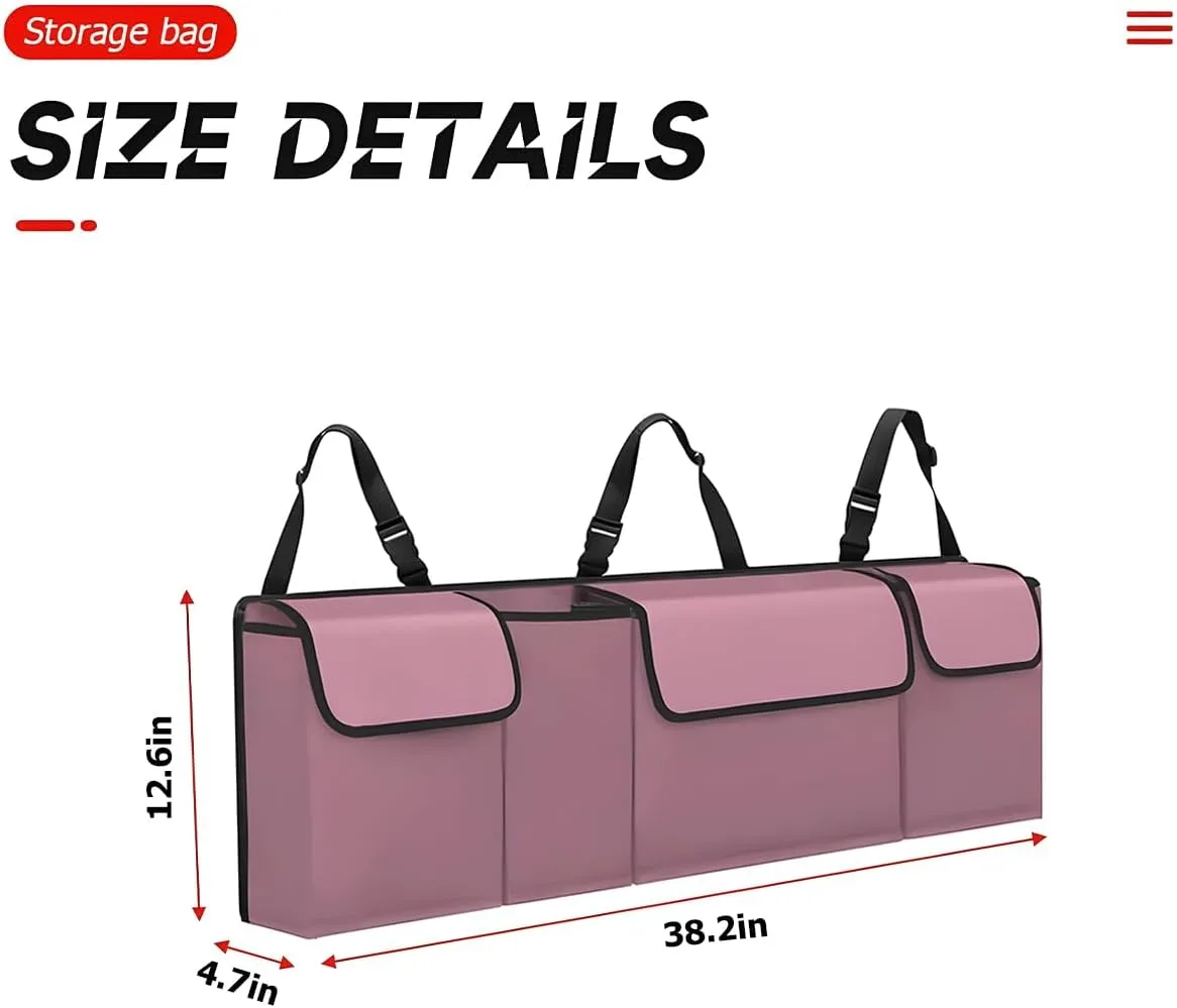 BELOMI Car Trunk Organizer, Auto Waterproof Sturdy Backseat Hanging Large Storage Collapsible Cargo Bag with Anti-Slip Adjustable Strip&4 Pockets, Vehicle Interior Accessories for Man Woman (Pink)