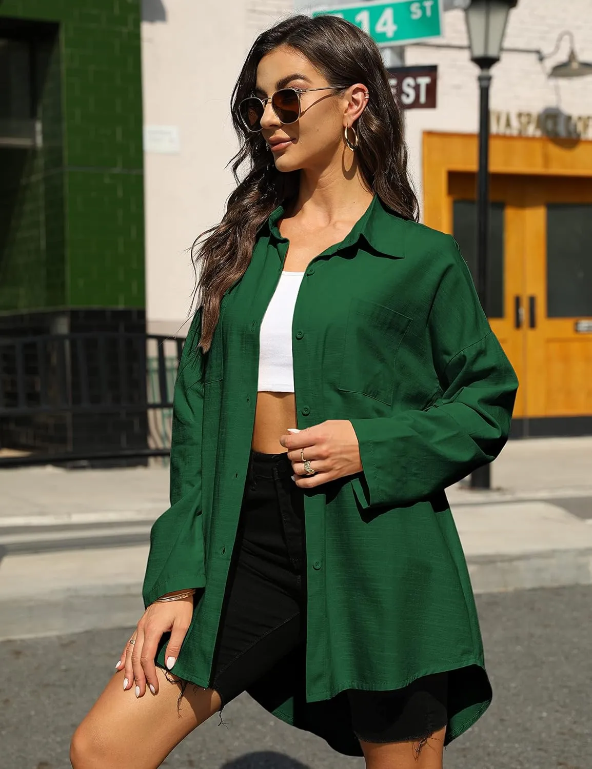 Bianstore Women's Oversized Linen Shirts Blouses Tops Long Sleeve High Low Button Up Shirts