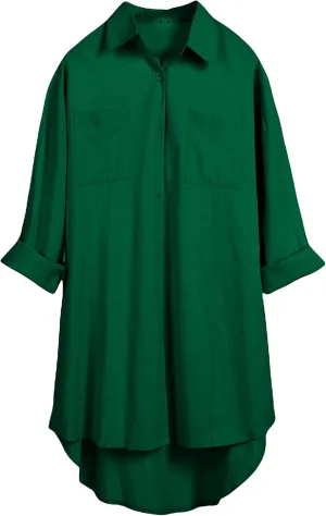 Bianstore Women's Oversized Linen Shirts Blouses Tops Long Sleeve High Low Button Up Shirts