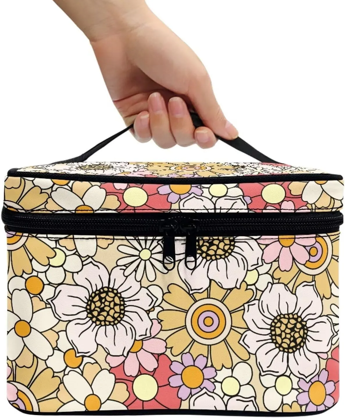 Big Floral Travel Cosmetic Cases Make Up Organizer Toiletry Bags Cute Makeup Bag Small Travel Cosmetic Bags for Women Teen Girls Unique Valentine's Day Birthday Gifts for Women