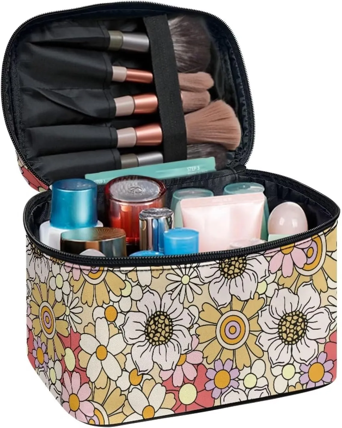 Big Floral Travel Cosmetic Cases Make Up Organizer Toiletry Bags Cute Makeup Bag Small Travel Cosmetic Bags for Women Teen Girls Unique Valentine's Day Birthday Gifts for Women