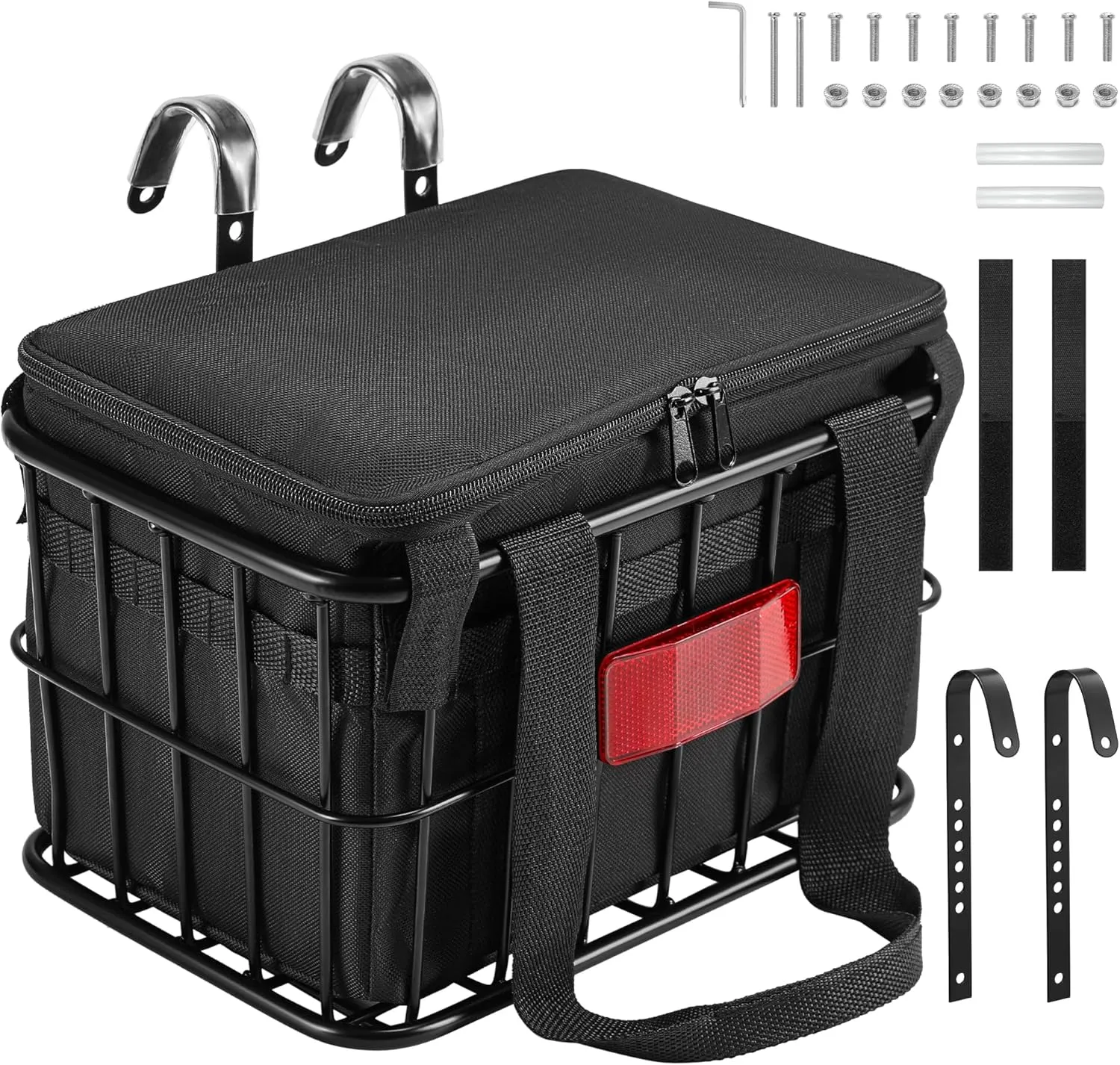Bike Basket Front for Men & Women, Large Bicycle Front Basket for Adult Bikes with Removable Liner Bag, Heavy Metal Bike Cargo Basket for Ebike, Electric Bike, Mountain Bike, City Bike, Cruiser