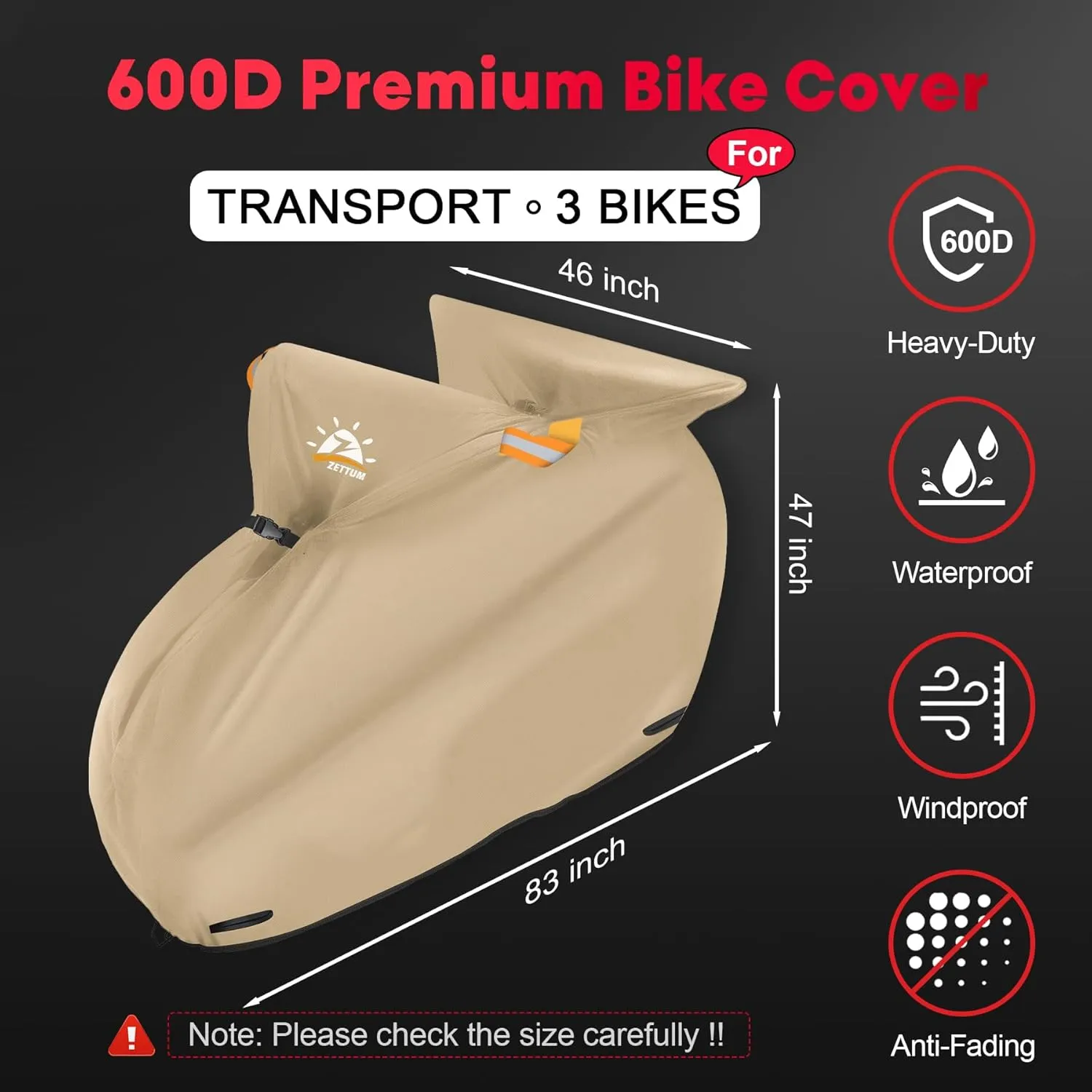 Bike Cover for Transport 3 Bikes - Outdoor Bike Covers for 3 Bikes on Rear Bike Rack Transport Waterproof Heavy Duty, 600D Bicycle Rack Cover for 3 Bikes on Car Hitch Travel Storage
