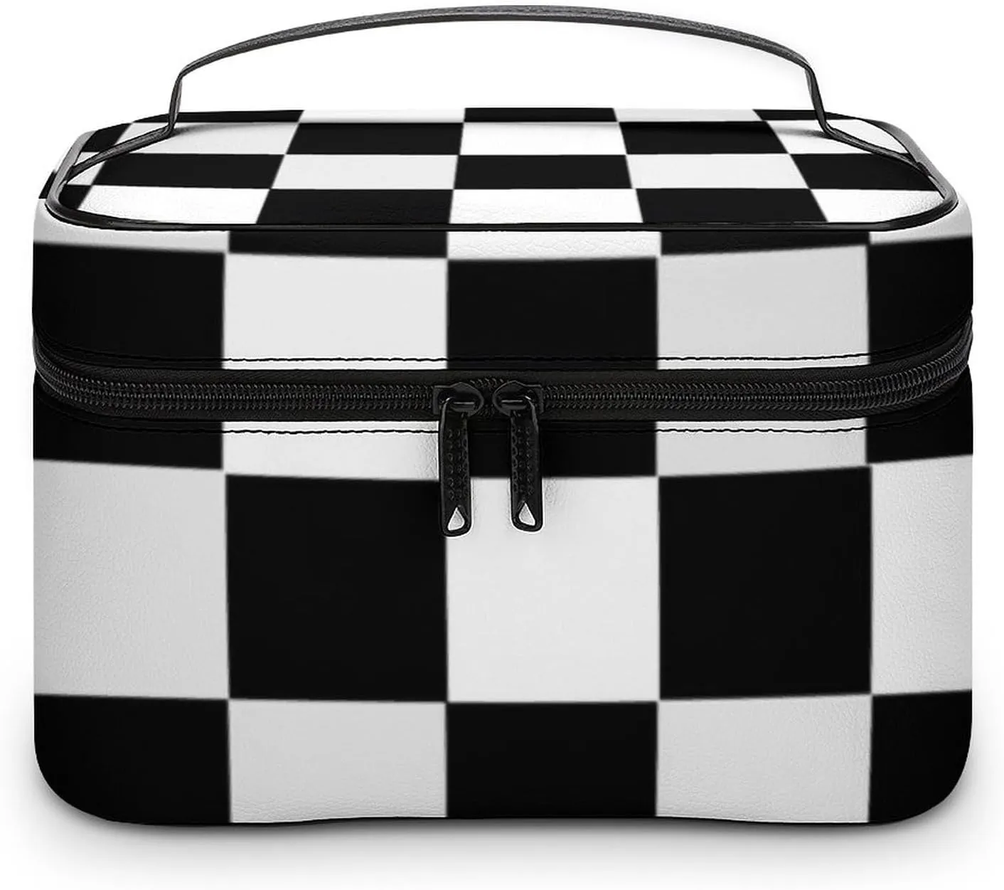 Black and White Checkered Print Cosmetic Bag, Travel Portable Makeup Bag for Purse Pouch Beauty Zipper Organizer Toiletry Bag for Women