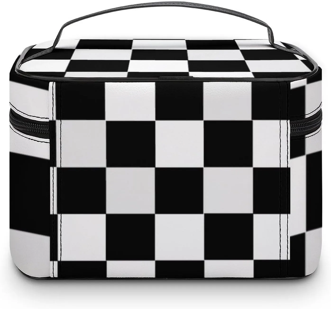 Black and White Checkered Print Cosmetic Bag, Travel Portable Makeup Bag for Purse Pouch Beauty Zipper Organizer Toiletry Bag for Women