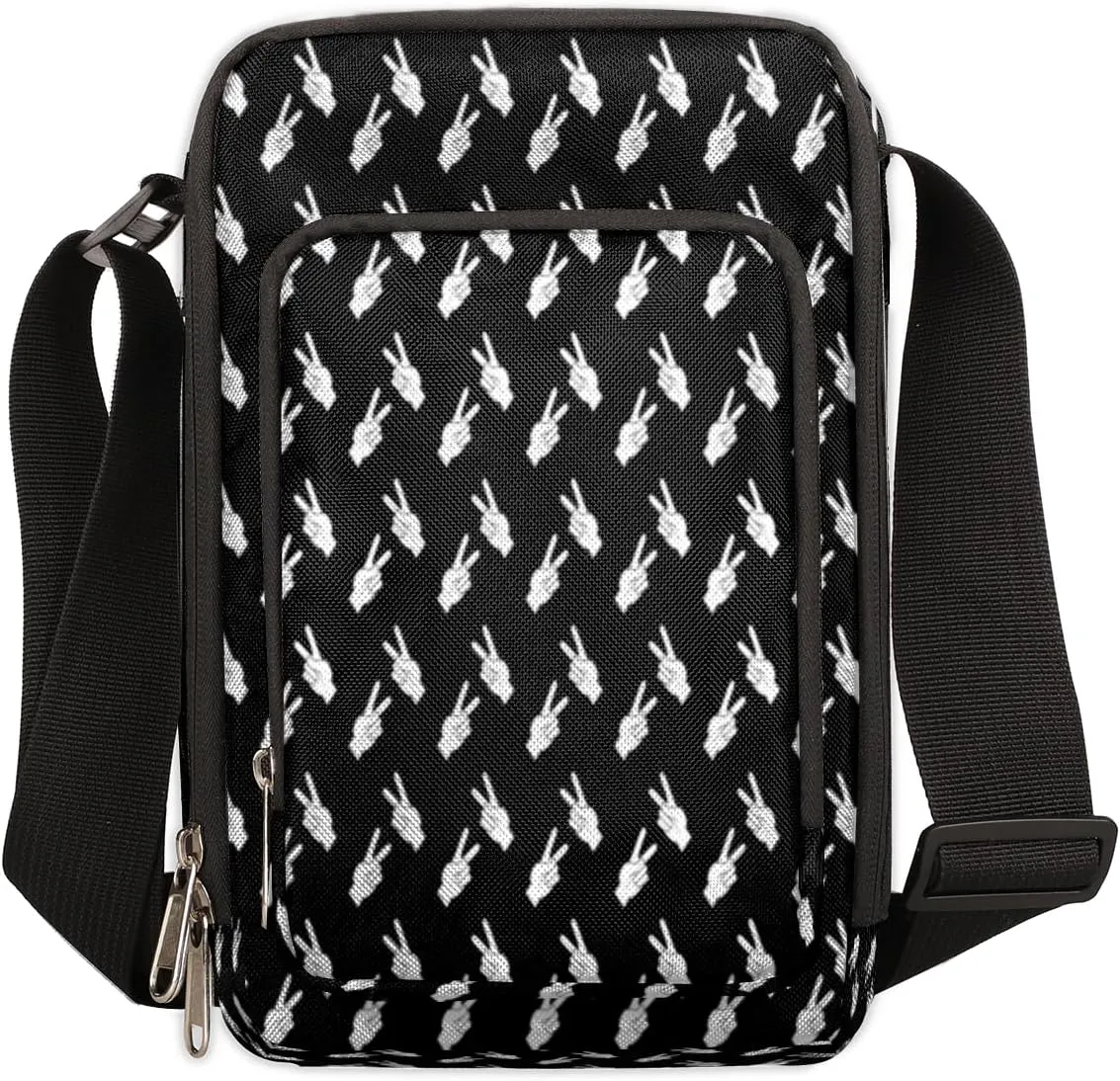 Black And White Gestures Crossbody Bag Small Sling Bag for Women and Men with Adjustable Shoulder Strap and Zipper Waterproof Fanny Pack for Working Traveling Hiking