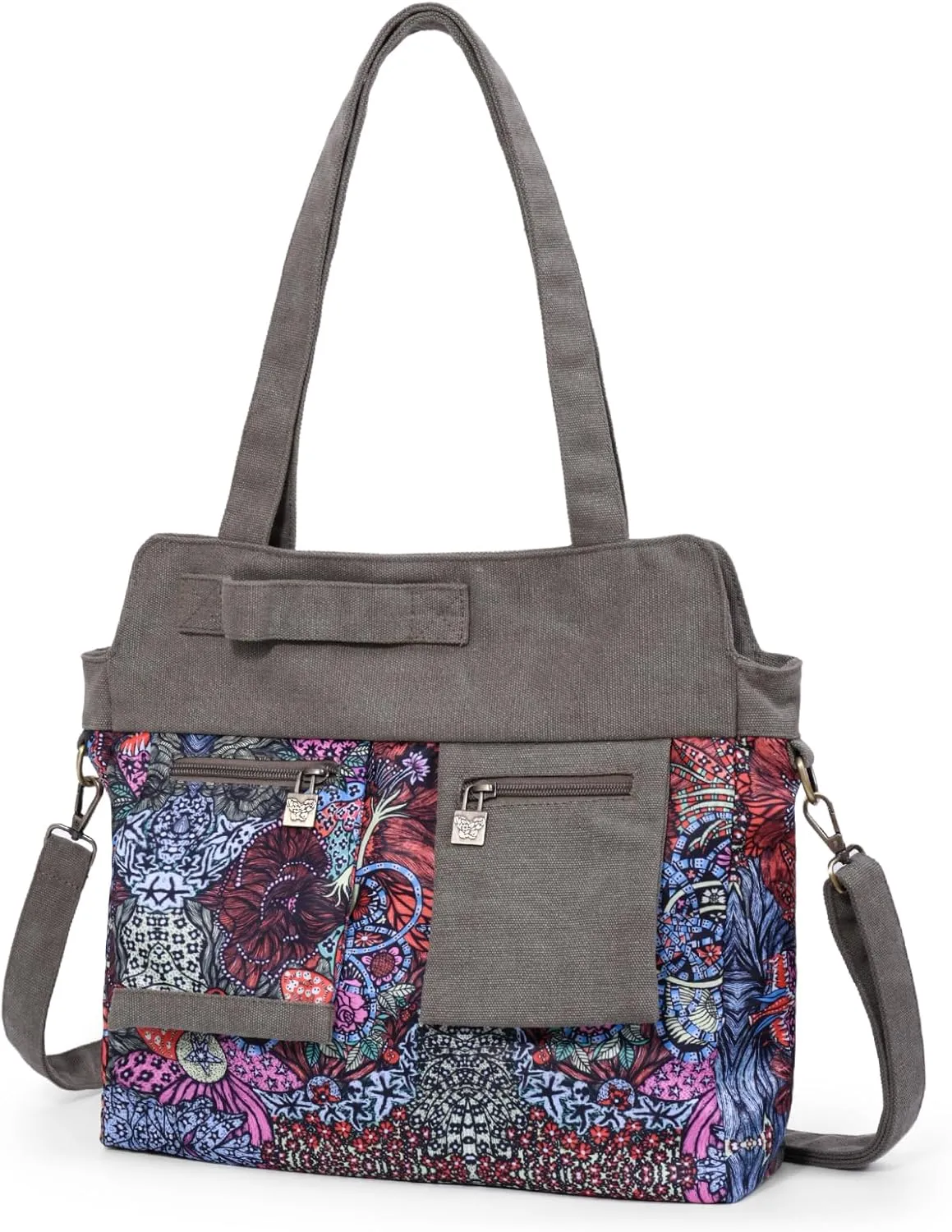 Black Butterfly boho series Large capacity canvas Personalized printing crossbody sling backpack， women tote handbags