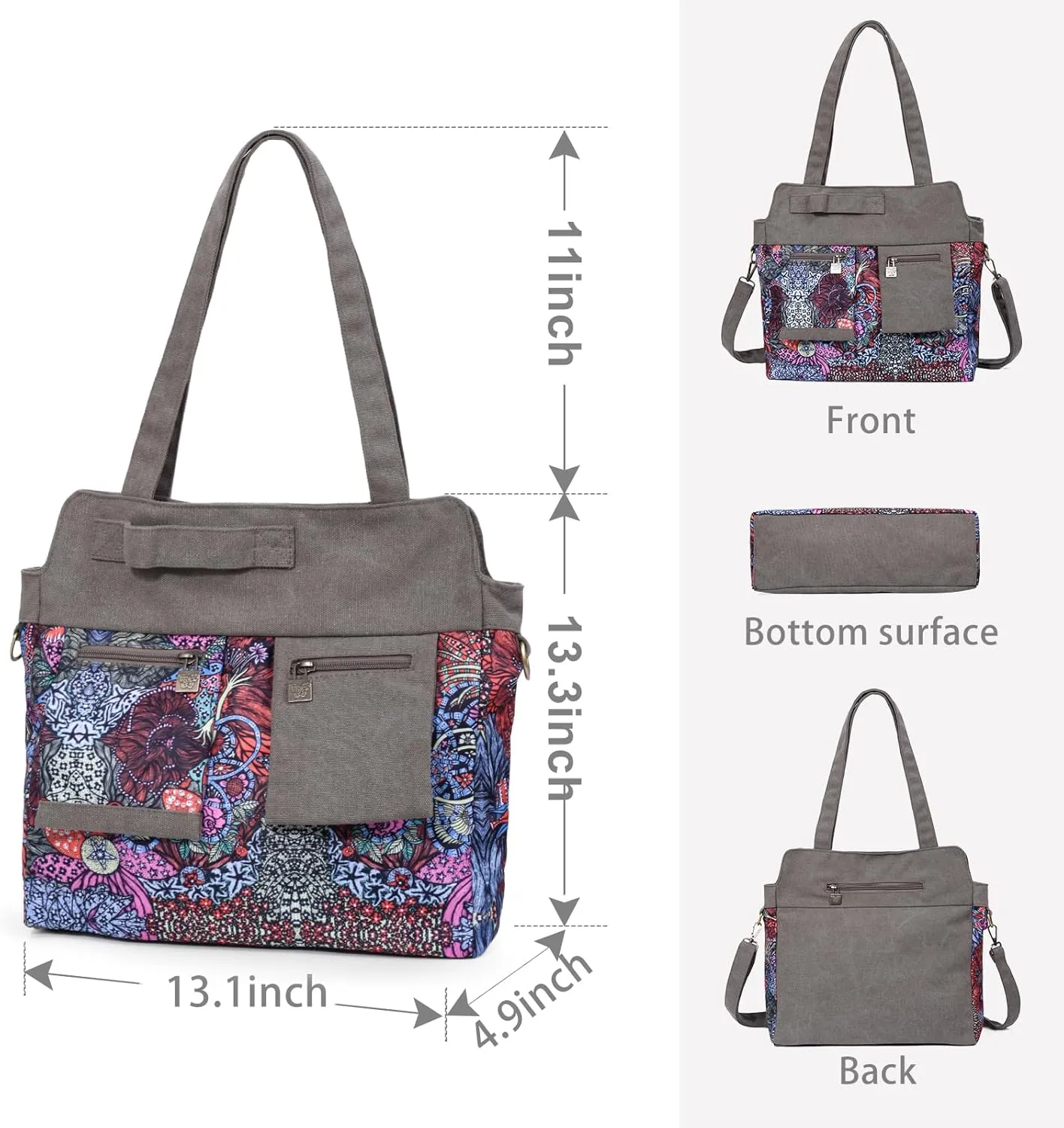 Black Butterfly boho series Large capacity canvas Personalized printing crossbody sling backpack， women tote handbags