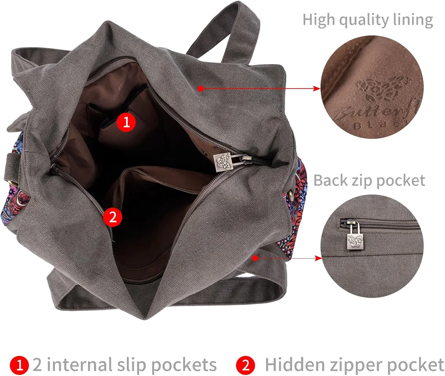 Black Butterfly boho series Large capacity canvas Personalized printing crossbody sling backpack， women tote handbags