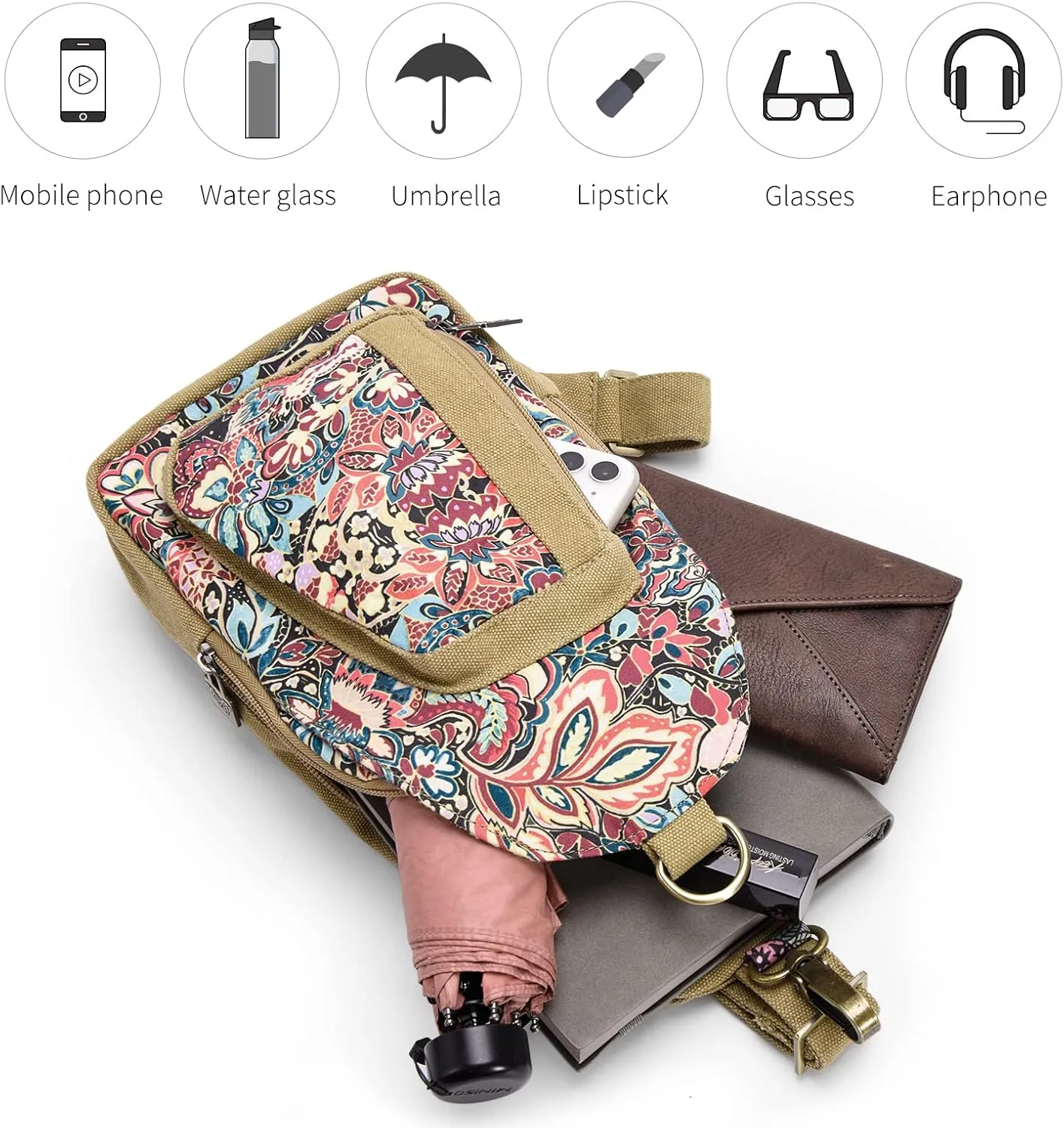 Black Butterfly Canvas Chest Bag, Small Chest Pack, Crossbody Bag for Travel, Inclined Shoulder Bag