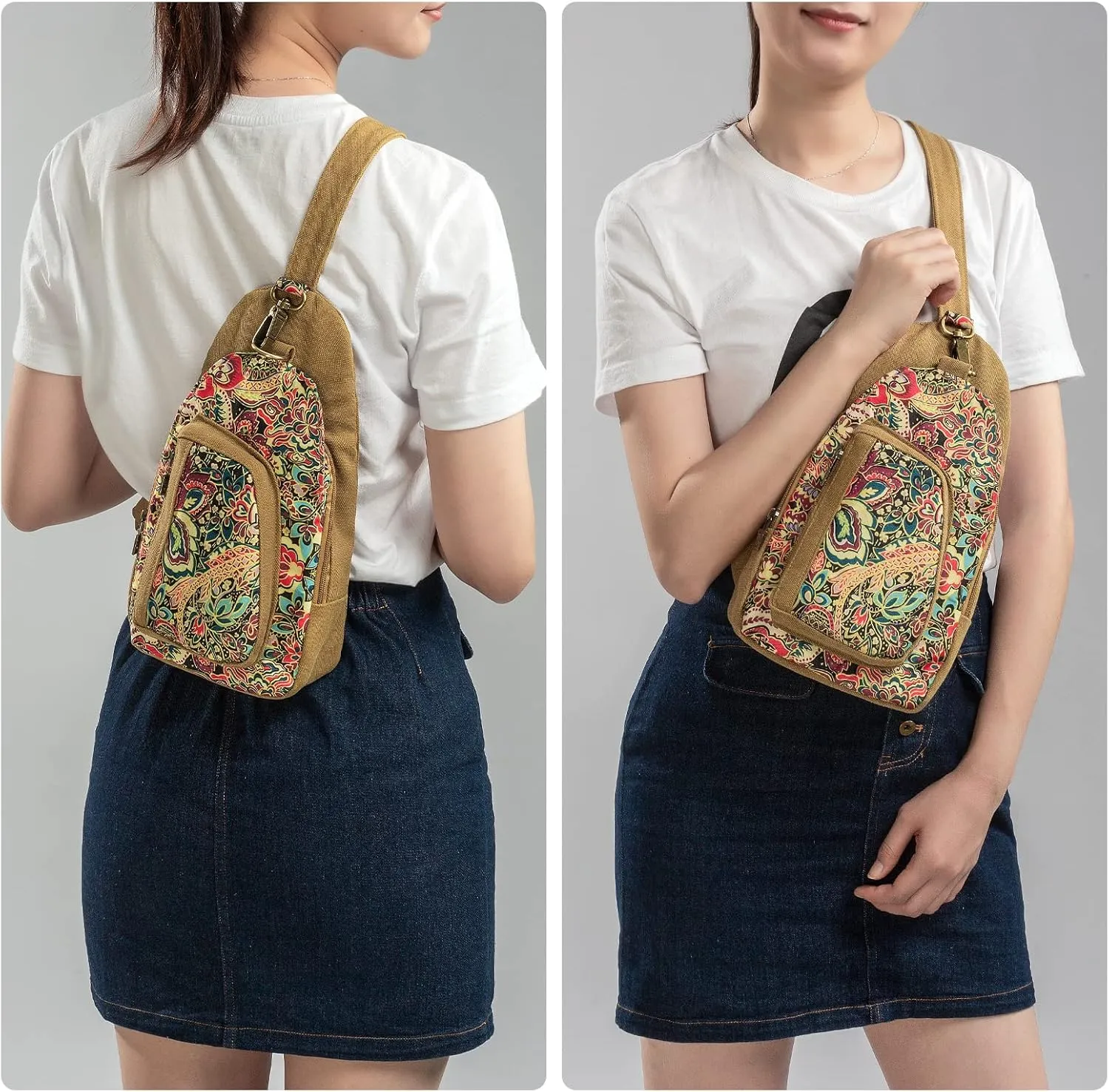 Black Butterfly Canvas Chest Bag, Small Chest Pack, Crossbody Bag for Travel, Inclined Shoulder Bag