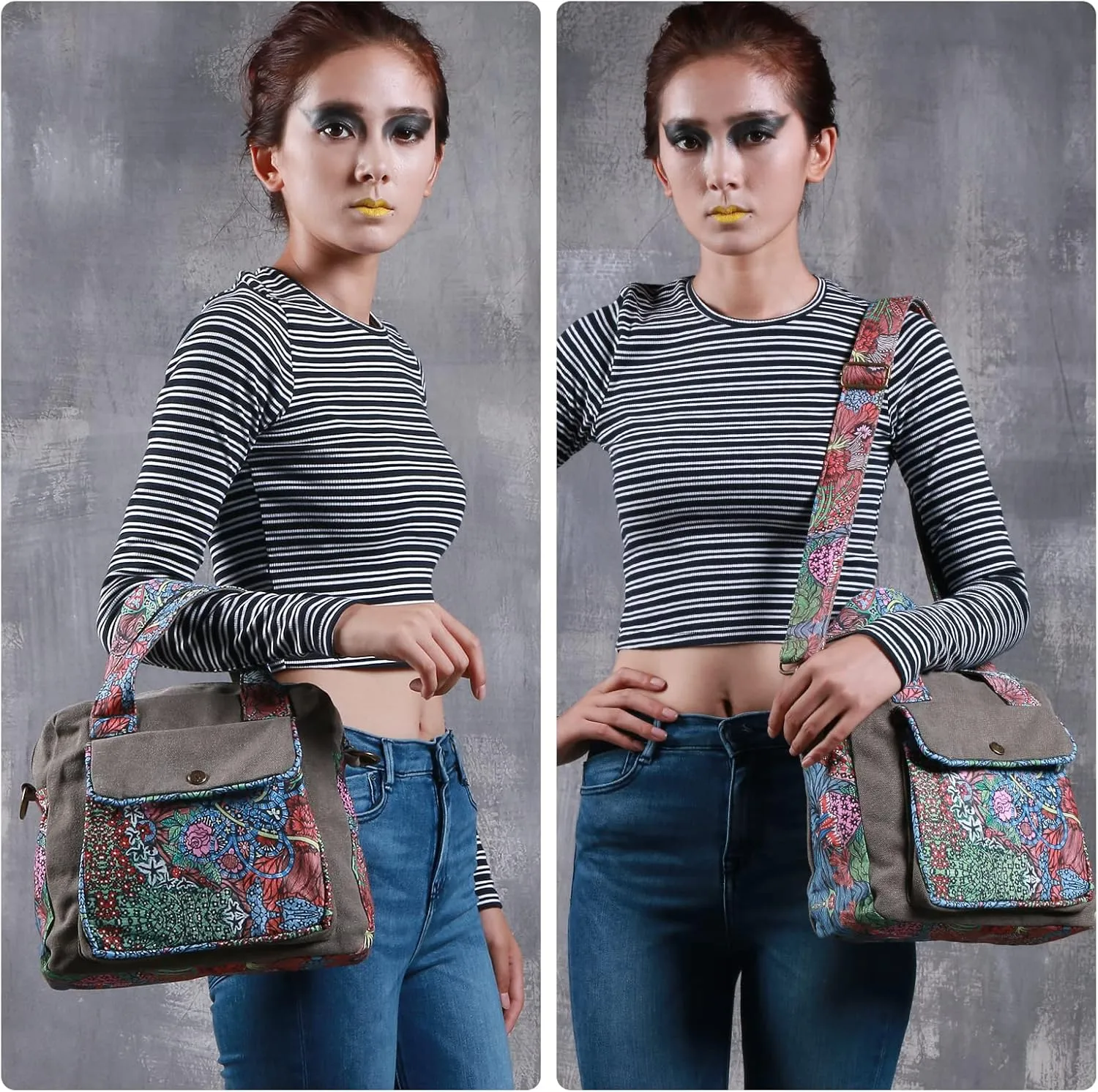 Black Butterfly Premium Canvas Shoulder Bag, Top Handle for Women, Lightweight Handbag, Small Style Crossbody
