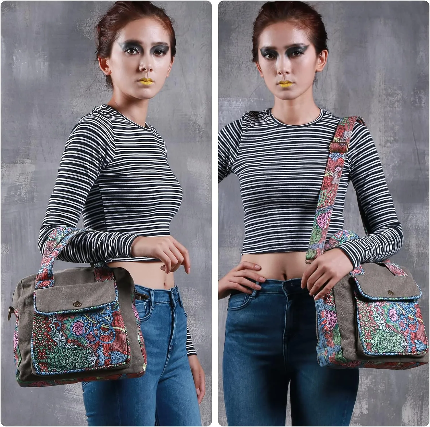 Black Butterfly Premium Canvas Shoulder Bag, Top Handle for Women, Lightweight Handbag, Small Style Crossbody