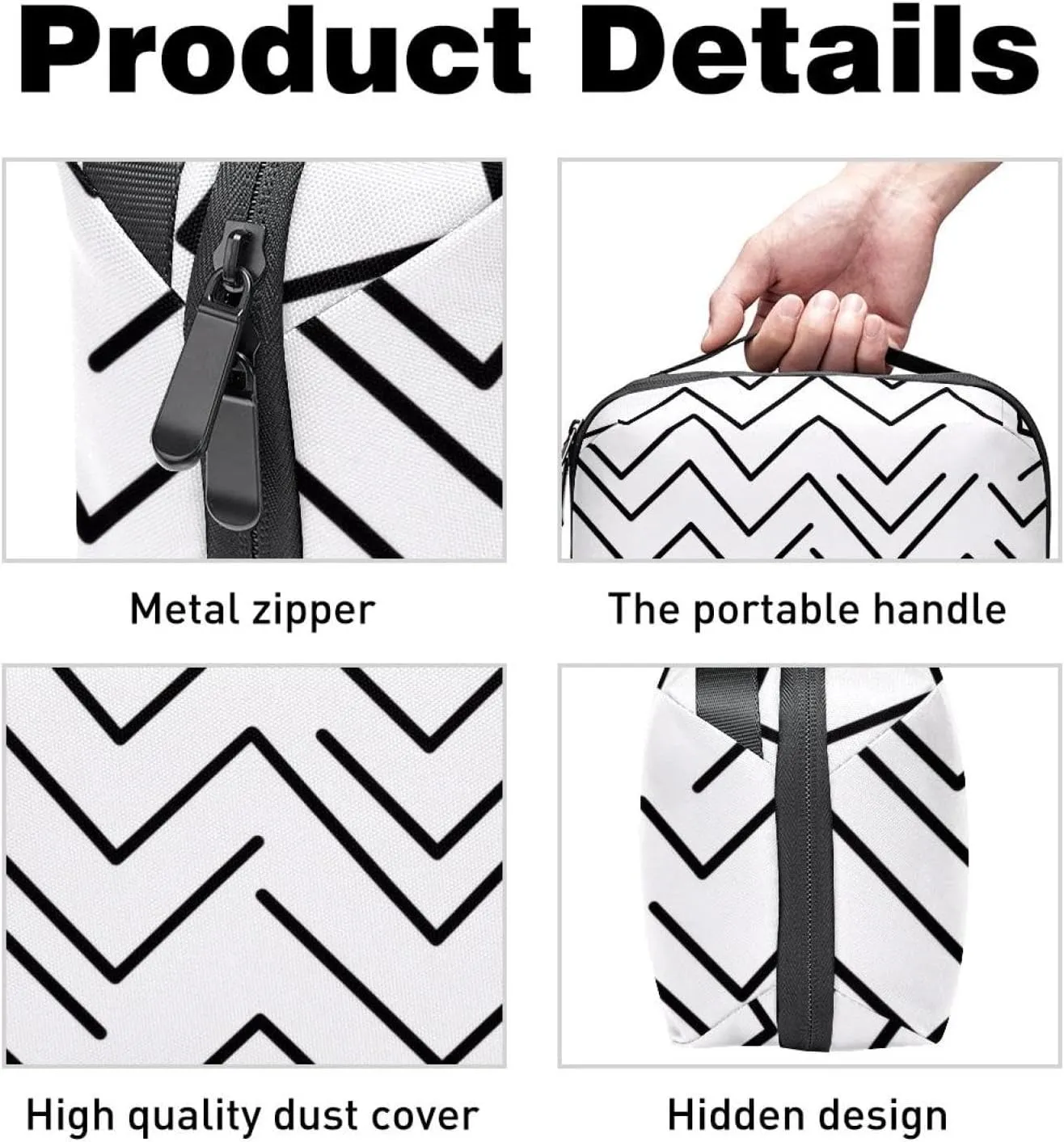 Black Line Art Zigzag Pattern Electronics Organizer, Cord Cable Storage Bag Waterproof for Home Travelling, Electronic Accessories Case for Charge Mouse USB SD Card Hard Drives