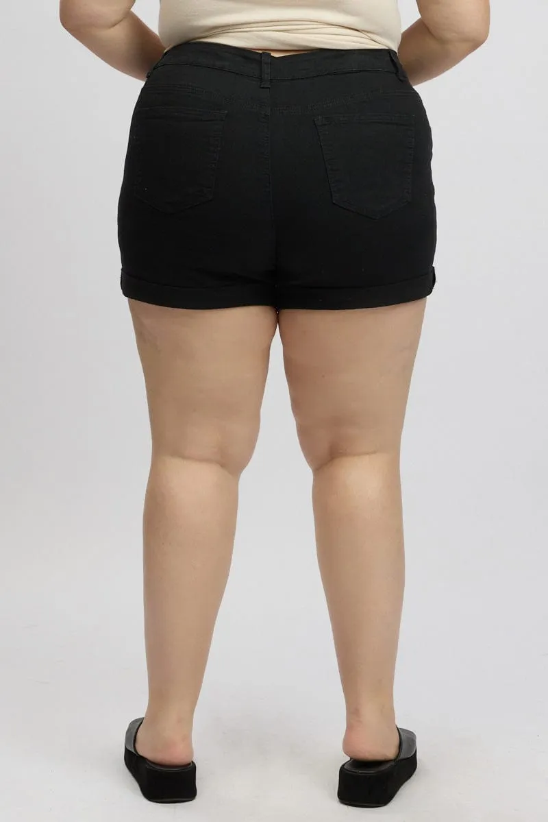 Black Skinny Shorts High Rise Stretched