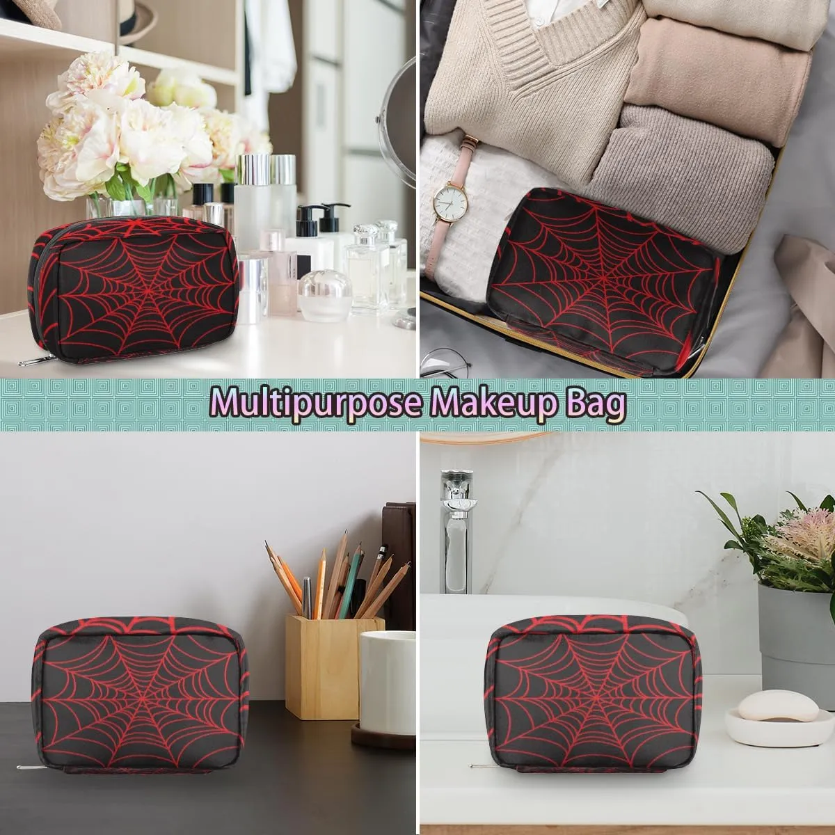Black Spider Web Travel Toiletry Bag for Boys Men, Waterproof Small Dopp Kit for Women, Shaving Bag with Large Capacity for Travel,Sports Shower