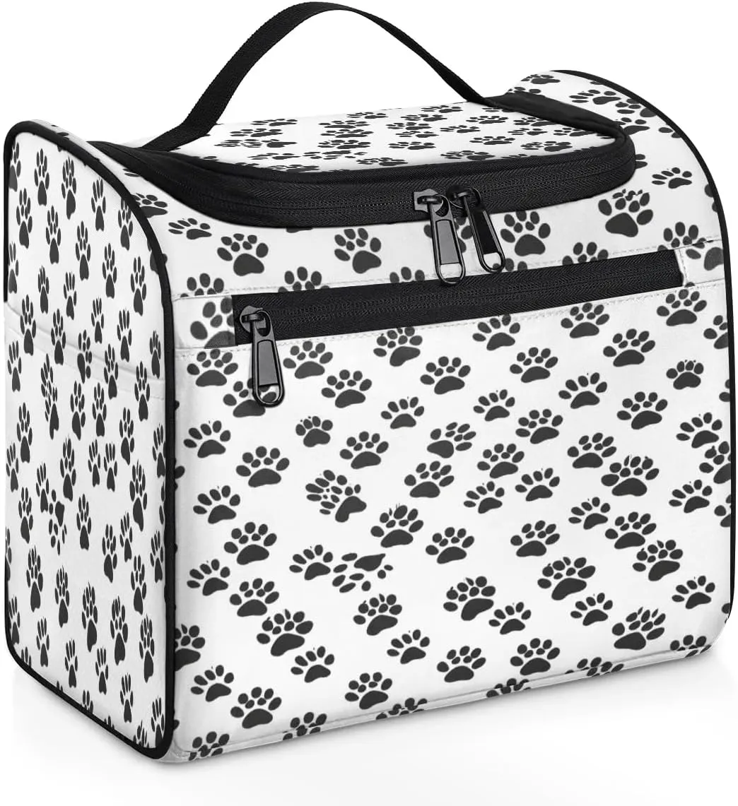 Black White Paw Print Toiletry Bag for Women and Men, Hanging Travel Makeup Bag, Cute Dog Cat Pet Paw Travel Toiletry Organizer Bag, Makeup Organizer Bag for Cosmetics