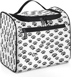 Black White Paw Print Toiletry Bag for Women and Men, Hanging Travel Makeup Bag, Cute Dog Cat Pet Paw Travel Toiletry Organizer Bag, Makeup Organizer Bag for Cosmetics
