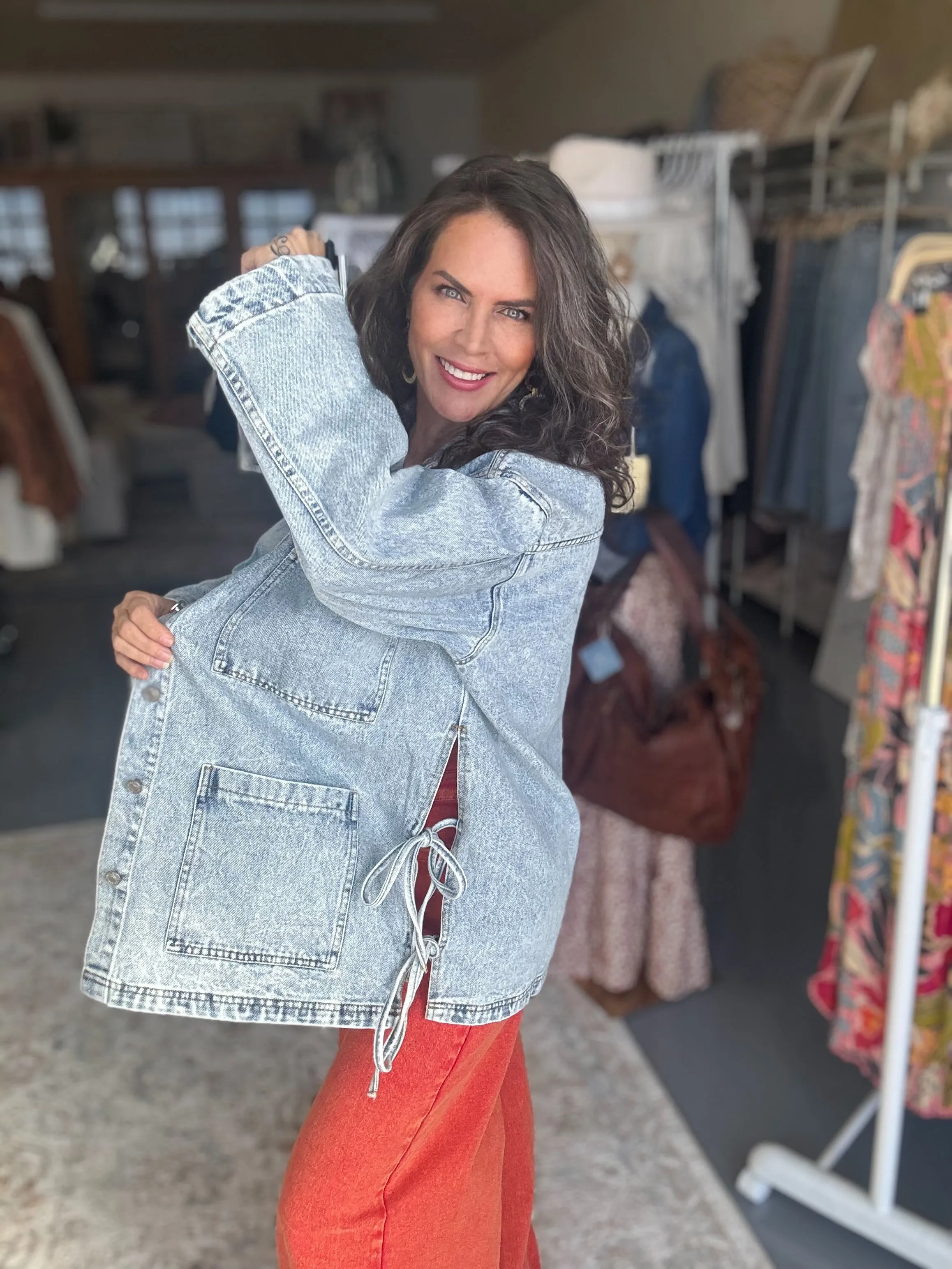 BO HO SIDE TIE OVERSIZED DENIM JACKET