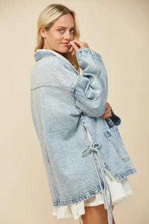 BO HO SIDE TIE OVERSIZED DENIM JACKET