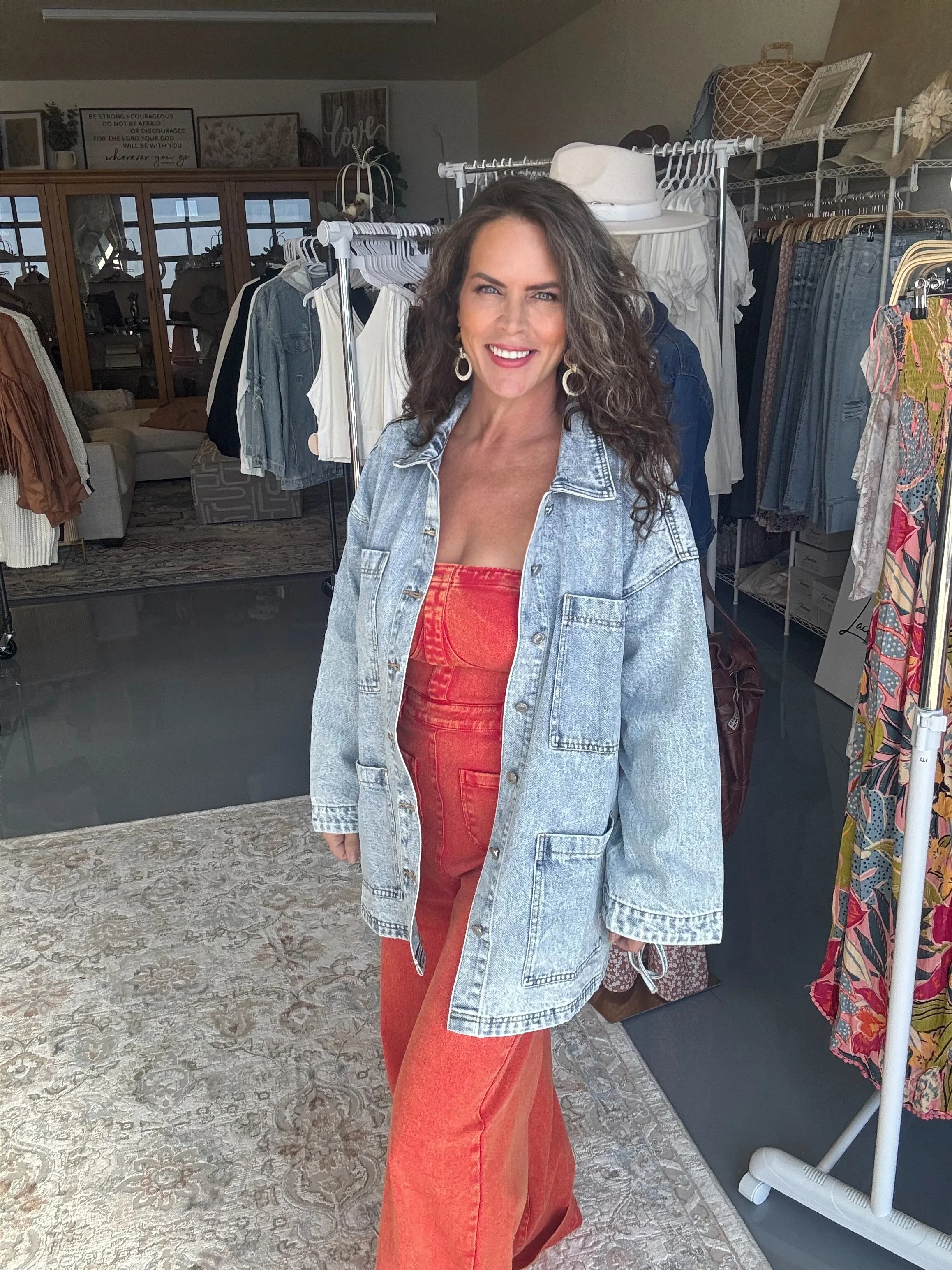 BO HO SIDE TIE OVERSIZED DENIM JACKET