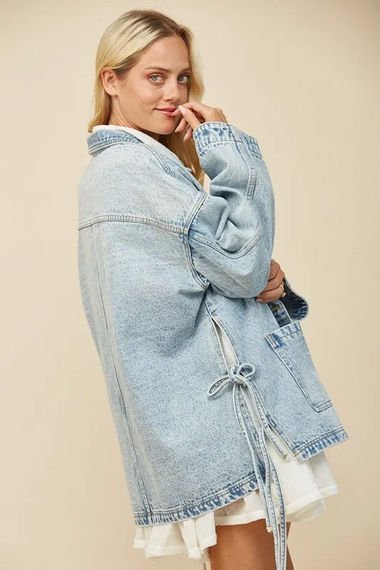 BO HO SIDE TIE OVERSIZED DENIM JACKET