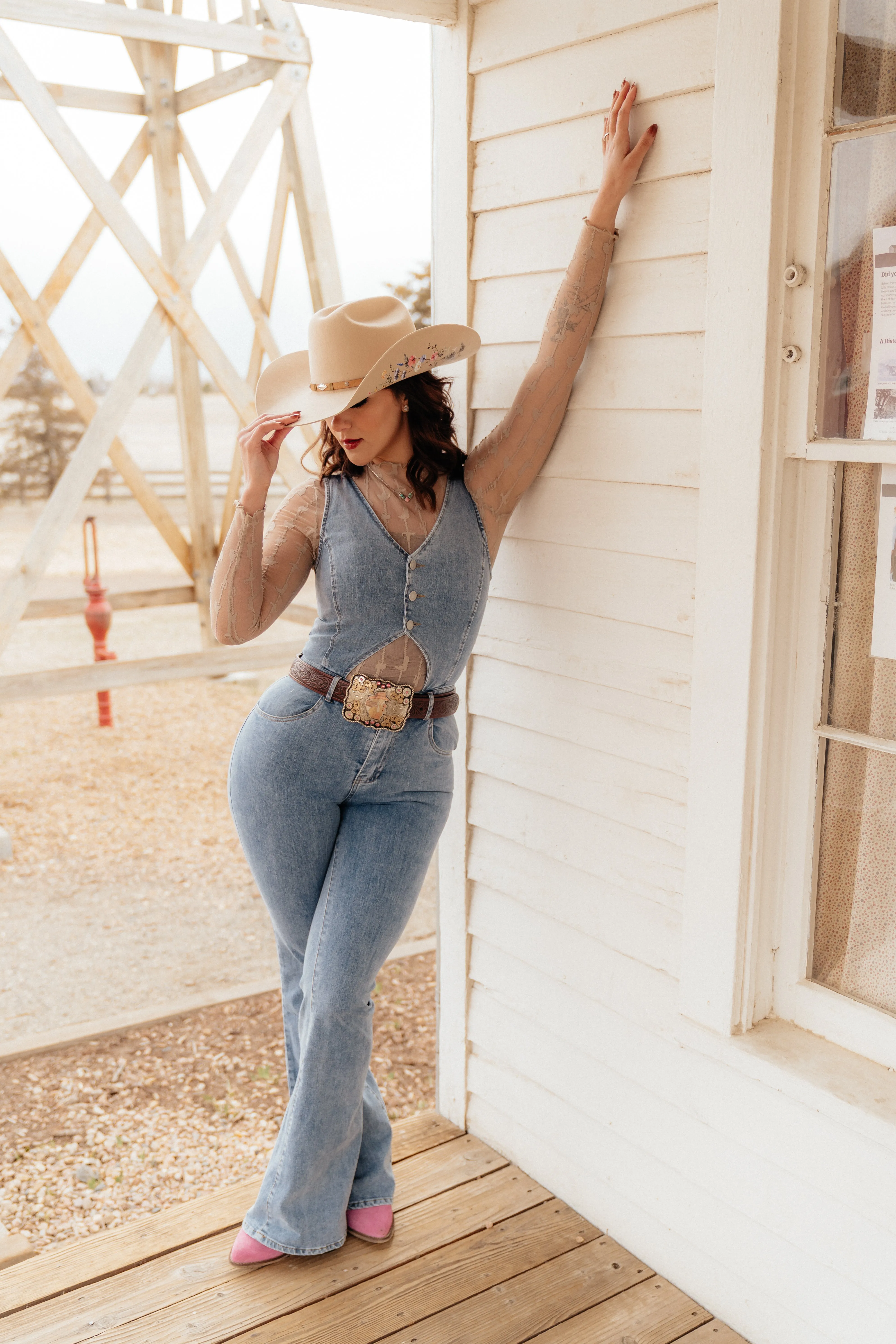 Boho Bootcut Demin Jumpsuit