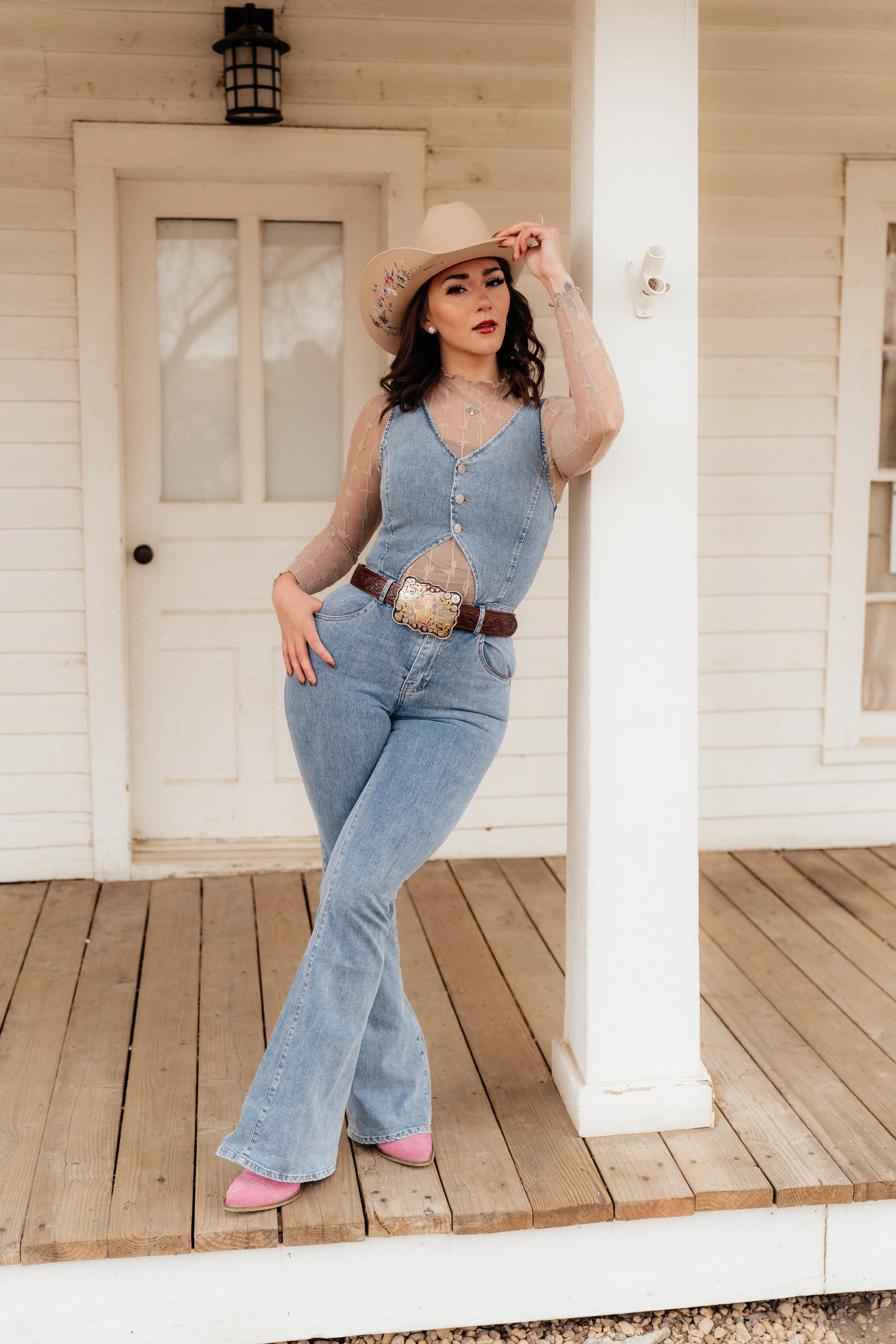 Boho Bootcut Demin Jumpsuit