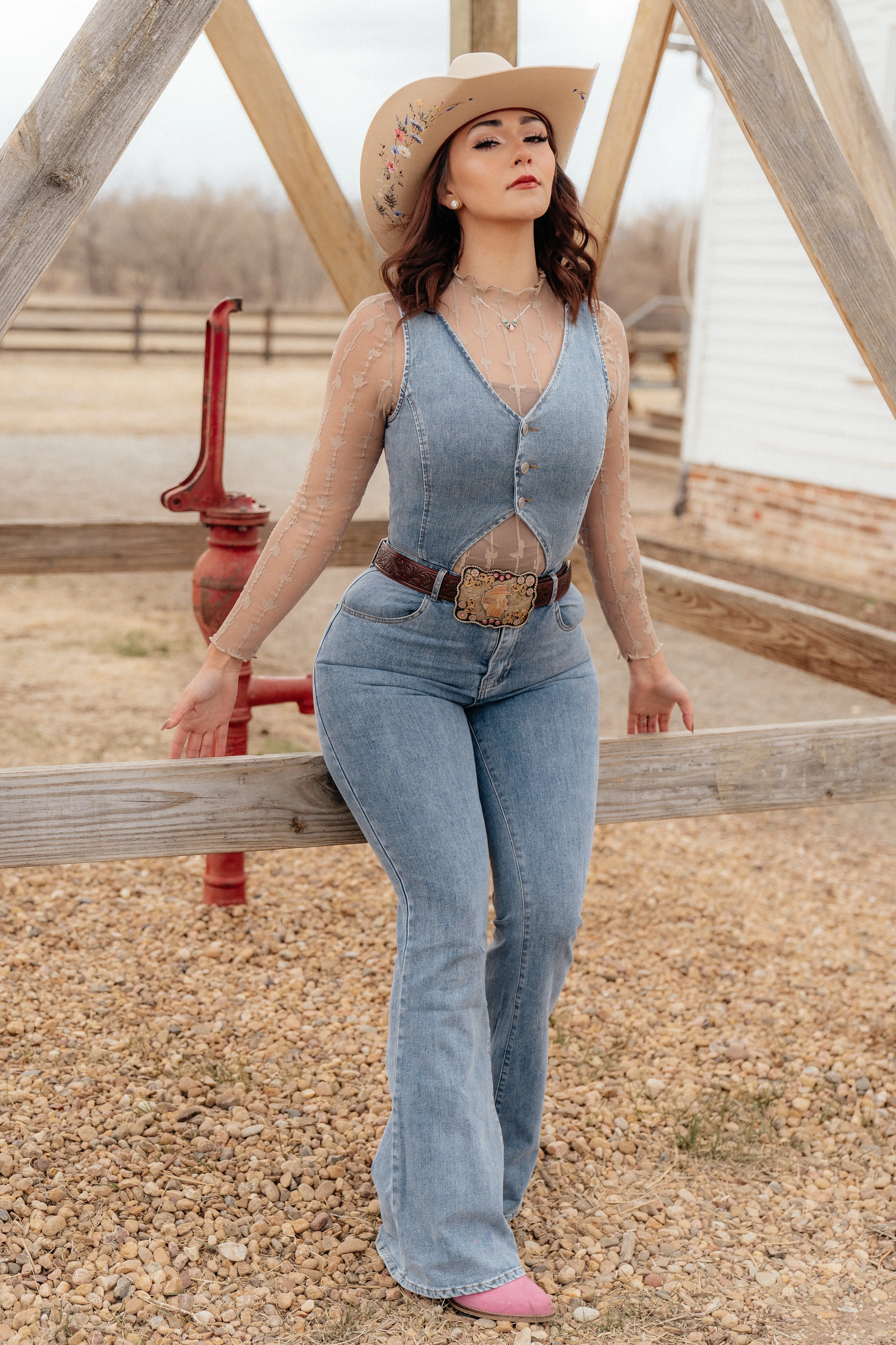 Boho Bootcut Demin Jumpsuit