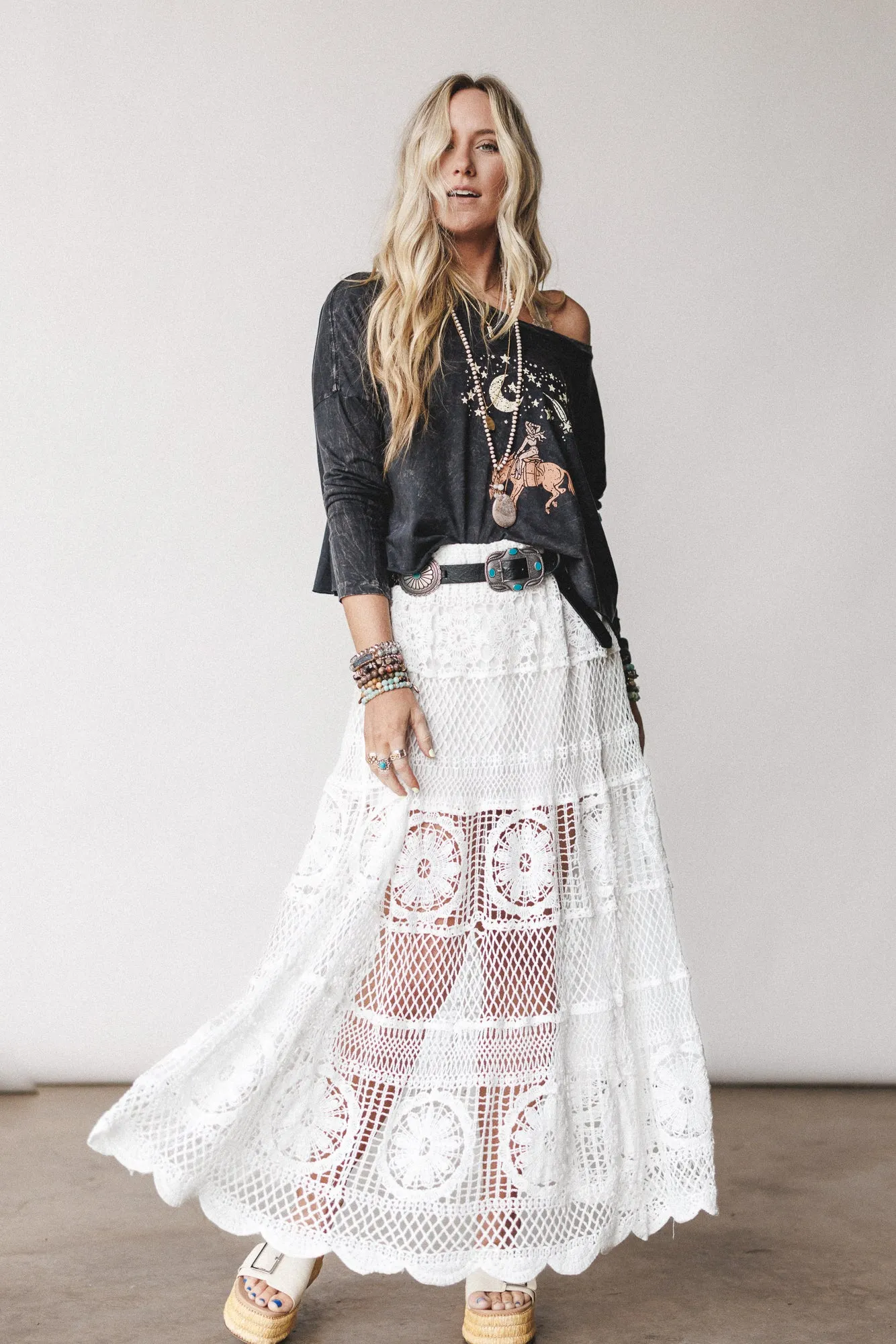 Boho Canyon Crochet Skirt - White